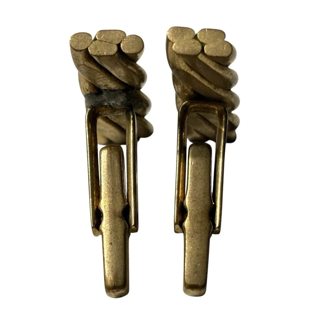 Brass VTG Cufflinks Rope Braid‎ Design Possibly Handmade Unique Repaired Read